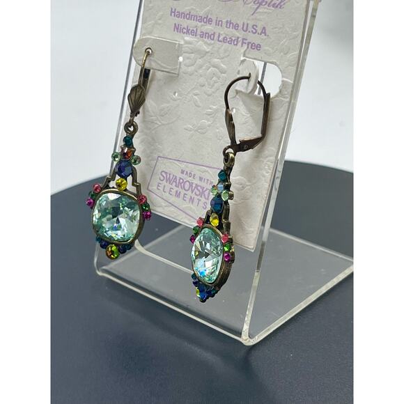 Anne Koplik Signed Cushion Cut Mint Swarovski Crystal Pierced Earrings New - Picture 10 of 15